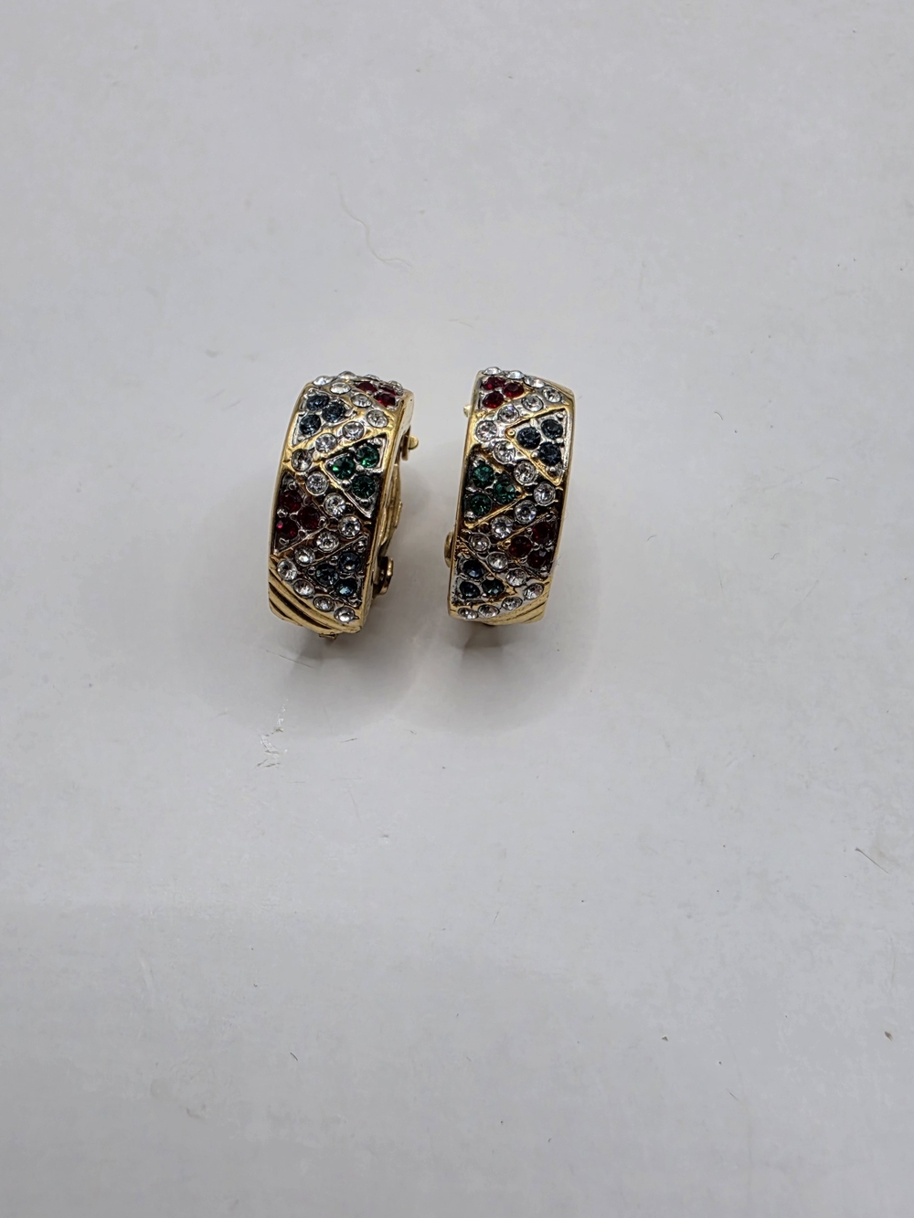 Vintage Butler Fifth Avenue Collection Multi-Colored Rhinestone Clip-On Earrings
